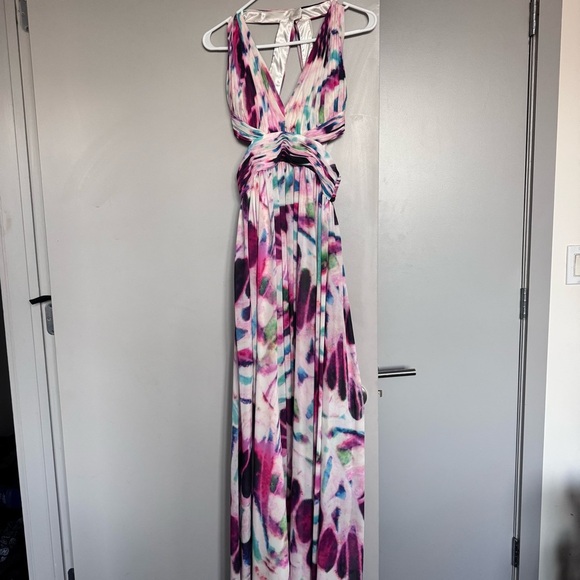 Aidan Mattox Halter Print Chiffon Open Back Gown Multicolor US 4 - Picture 2 of 10